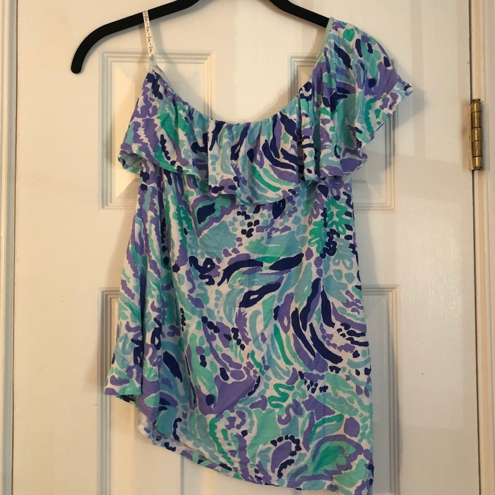 Lilly Pulitzer One Shoulder Ruffle Top